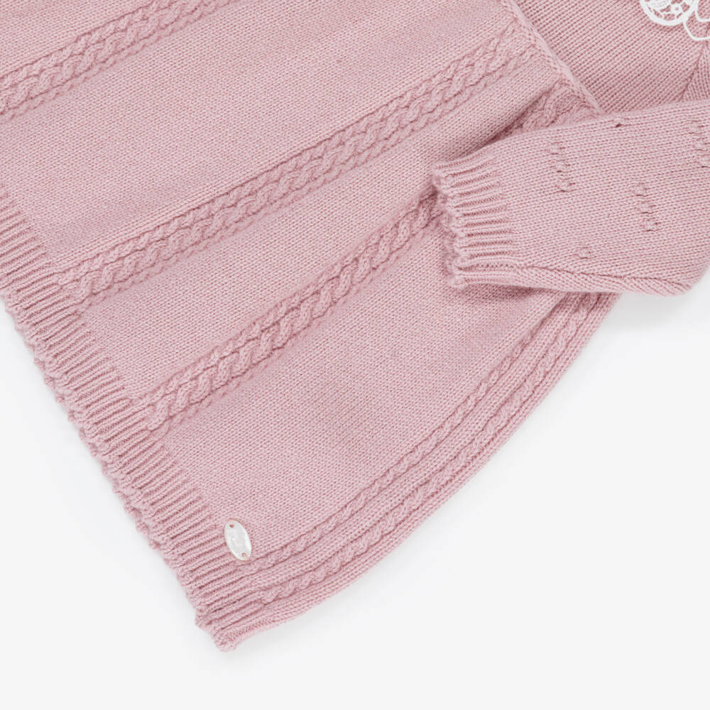 Tartine et Chocolat-Girls Pink Knitted Dress with Lace Collar | Childrensalon Outlet