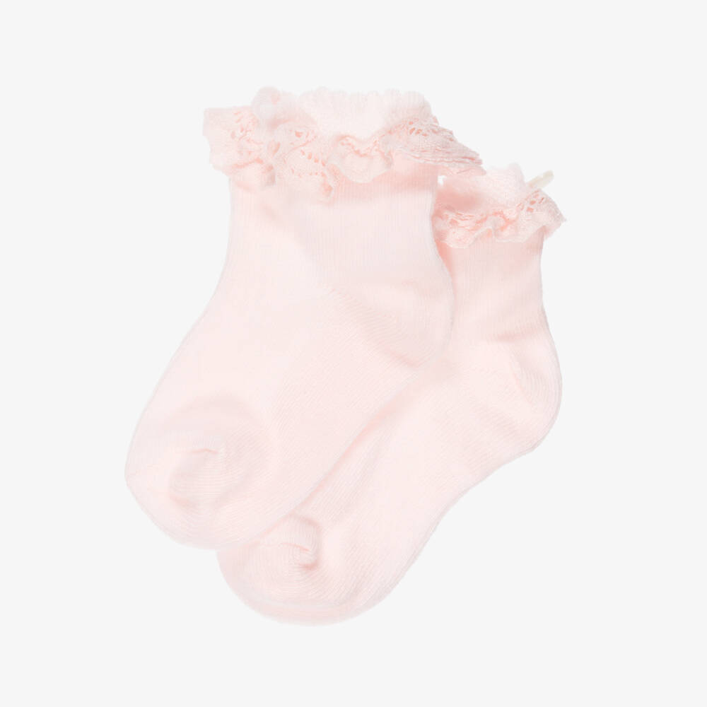 Tartine et Chocolat-Girls Pink Knitted Socks with Lace Frill Trims | Childrensalon Outlet