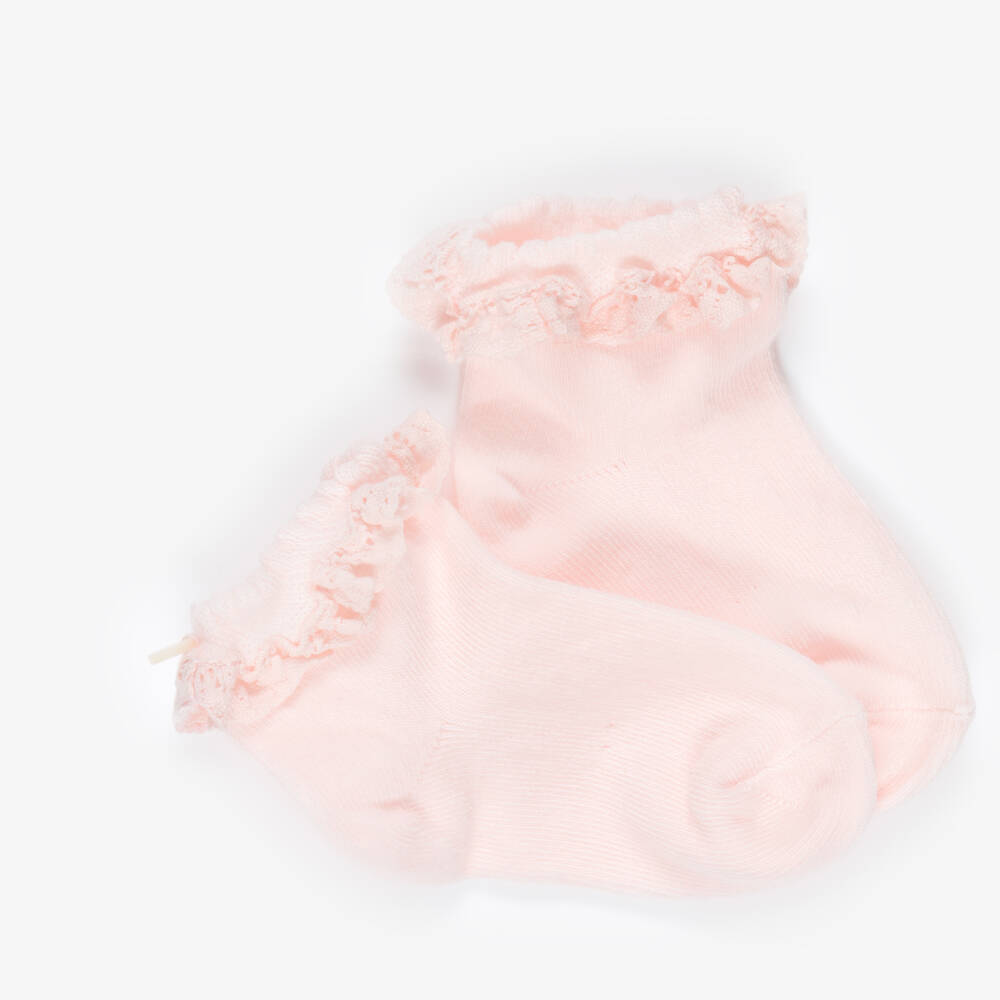 Tartine et Chocolat-Girls Pink Knitted Socks with Lace Frill Trims | Childrensalon Outlet