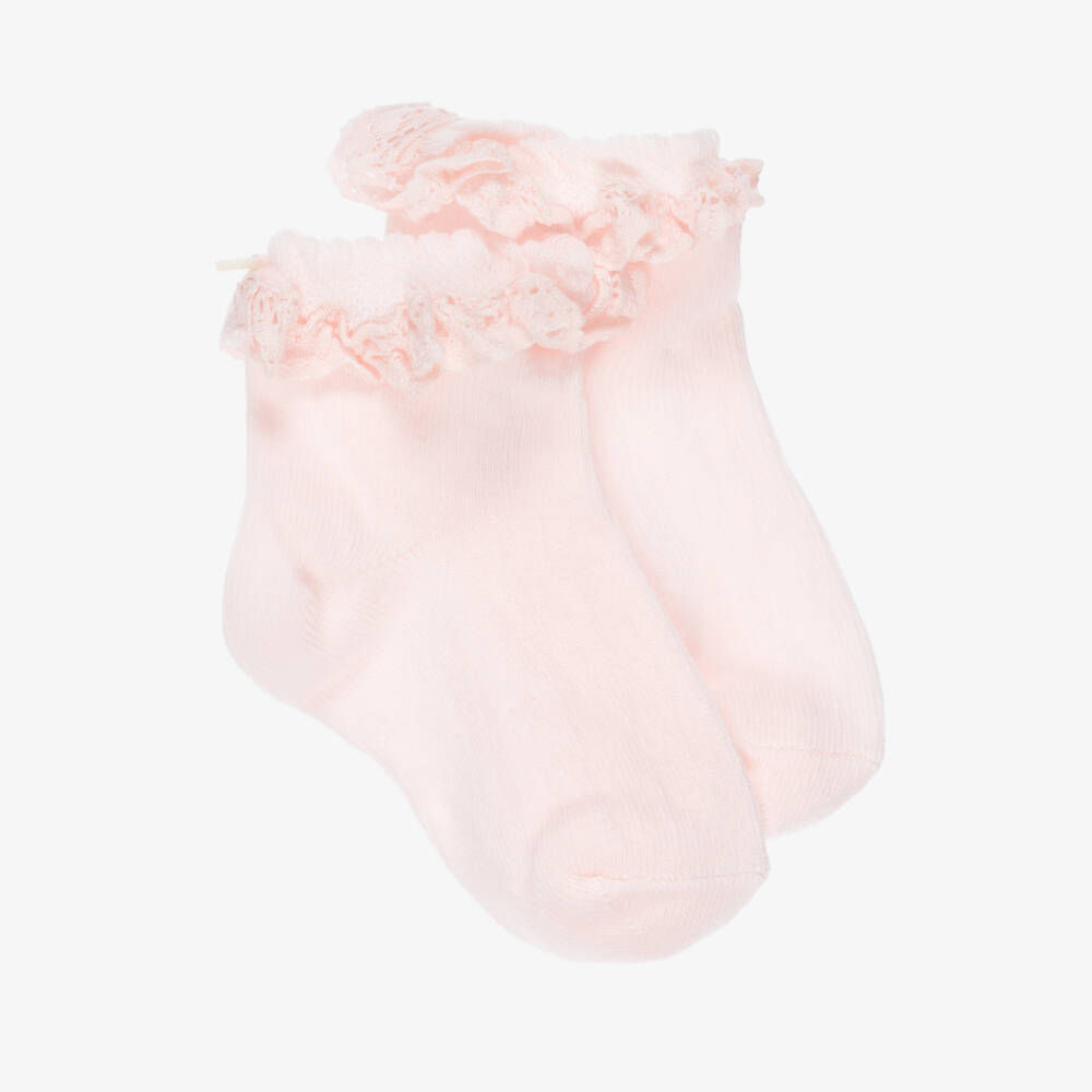 Tartine et Chocolat-Girls Pink Knitted Socks with Lace Frill Trims | Childrensalon Outlet