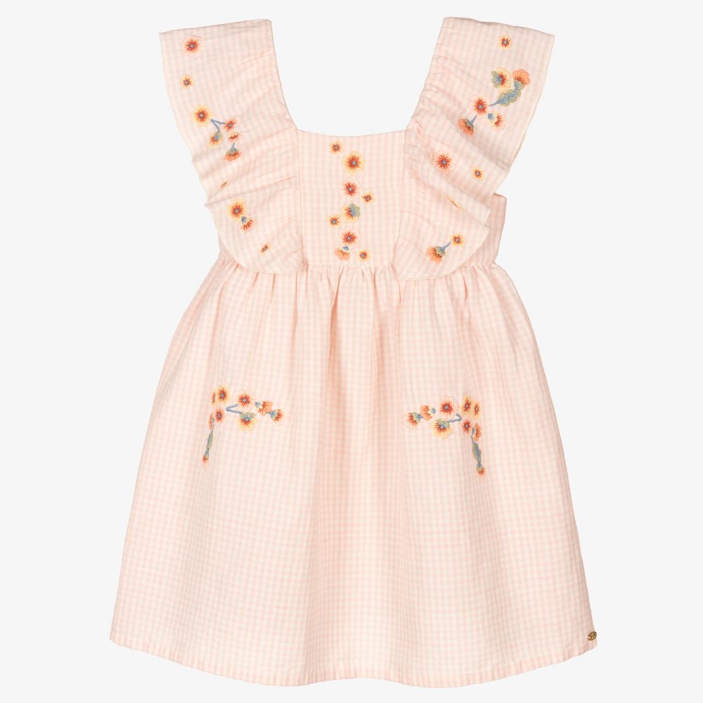 Tartine et Chocolat - Robe rose vichy en lin Fille | Childrensalon