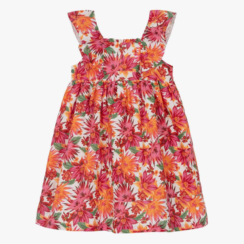 Tartine et Chocolat-Girls Pink & Orange Floral Dress | Childrensalon Outlet