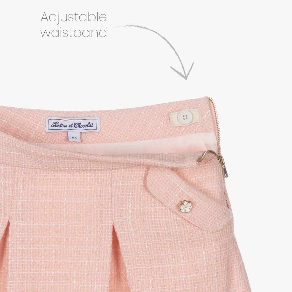 Tartine et Chocolat-Girls Pink Pleated Tweed Skirt | Childrensalon Outlet