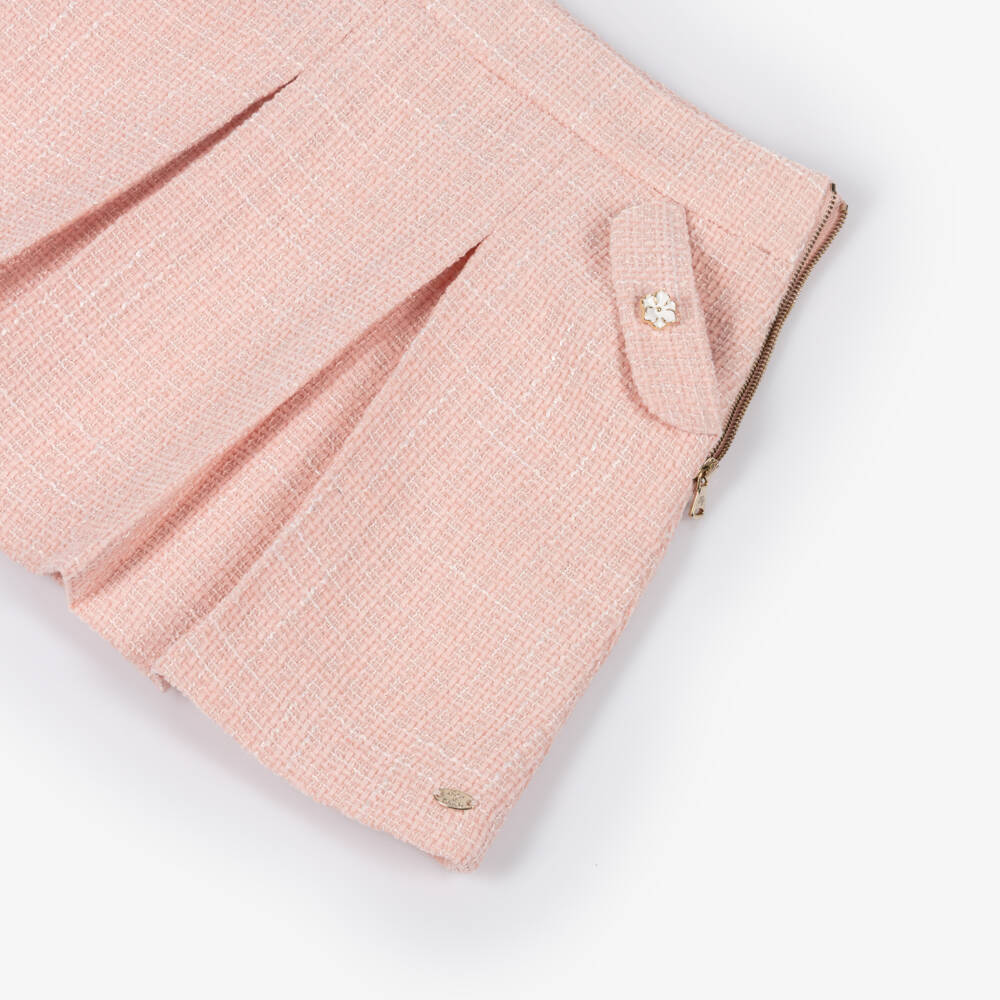 Tartine et Chocolat-Girls Pink Pleated Tweed Skirt | Childrensalon Outlet