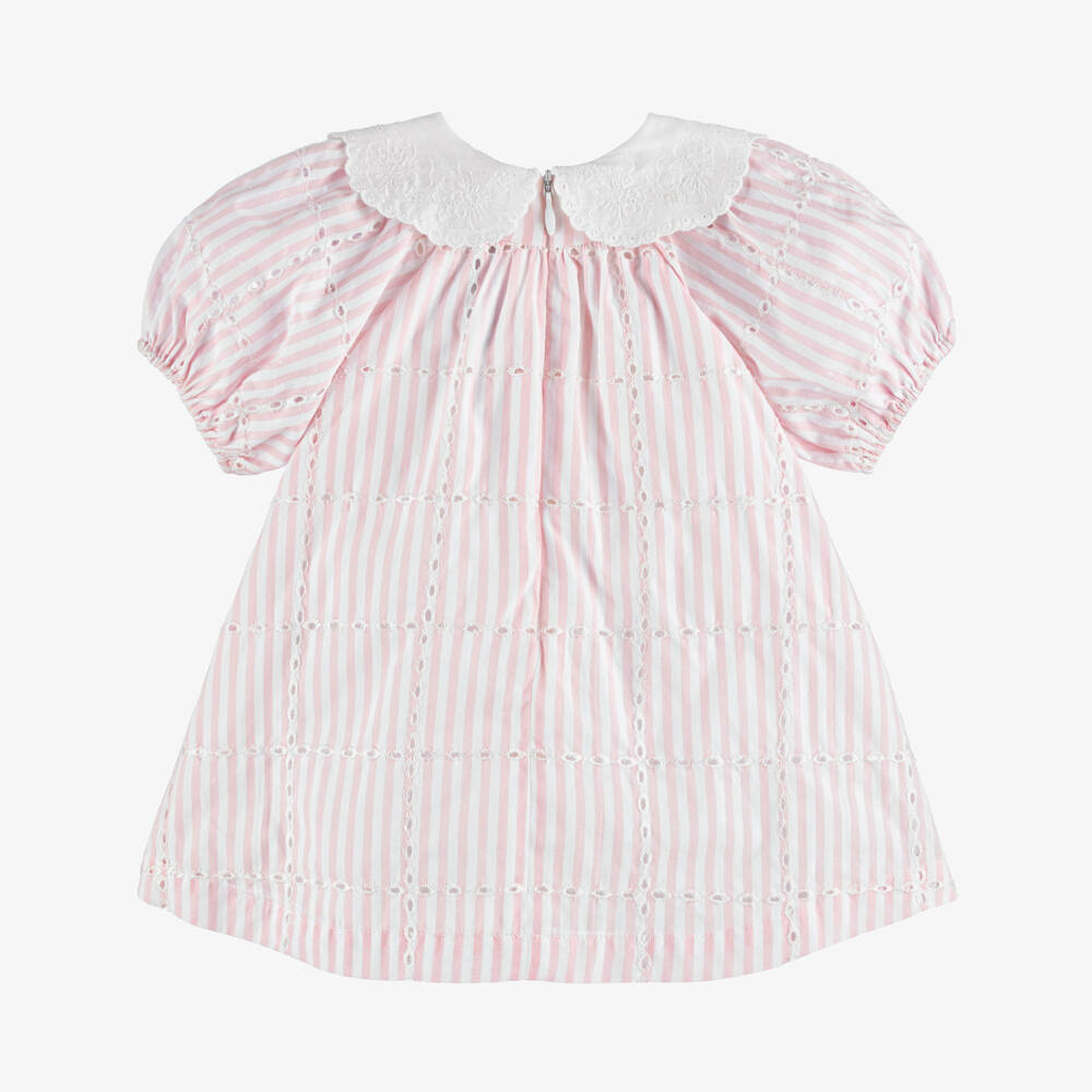 Tartine et Chocolat-Girls Pink Striped Cotton Dress with Embroidered Collar | Childrensalon Outlet