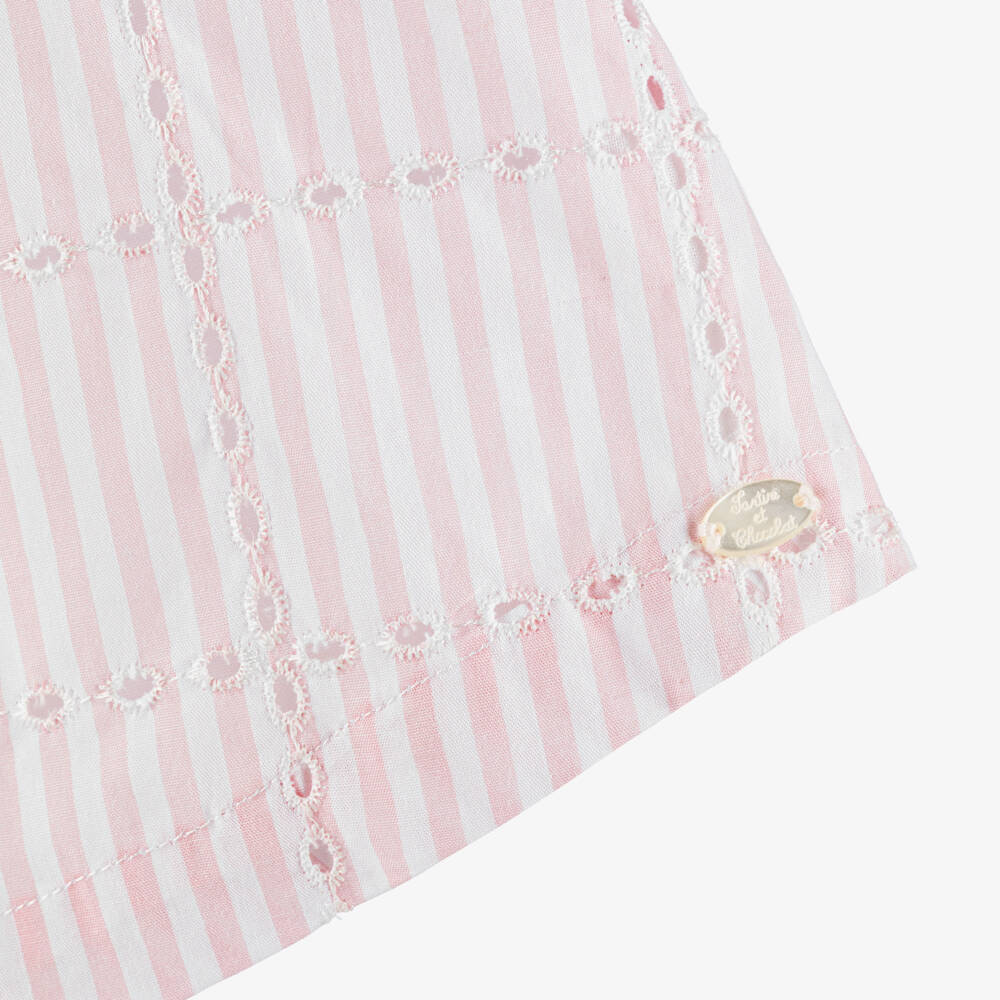 Tartine et Chocolat-Girls Pink Striped Cotton Dress with Embroidered Collar | Childrensalon Outlet
