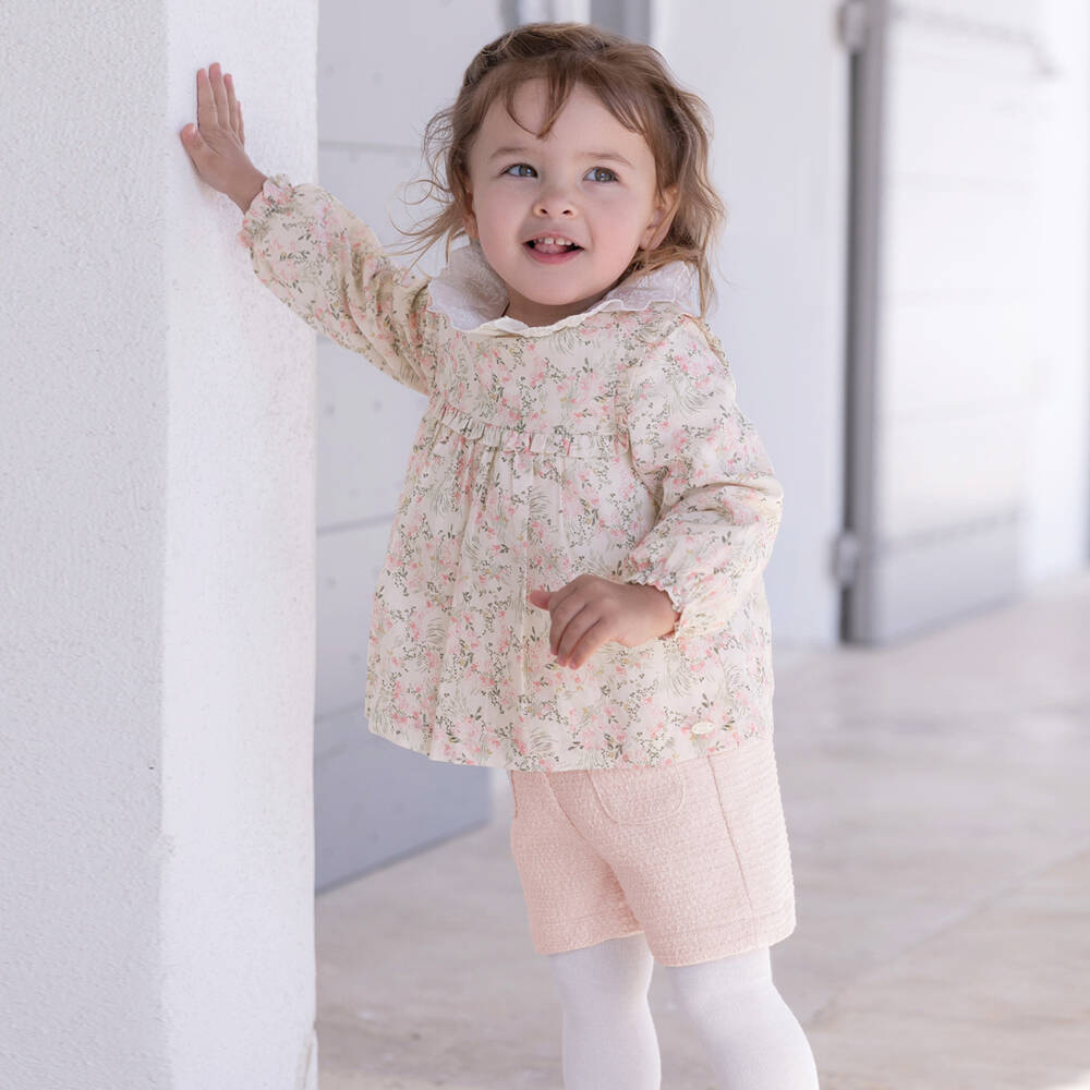 Tartine et Chocolat-Girls Pink Tweed Cotton Shorts | Childrensalon Outlet