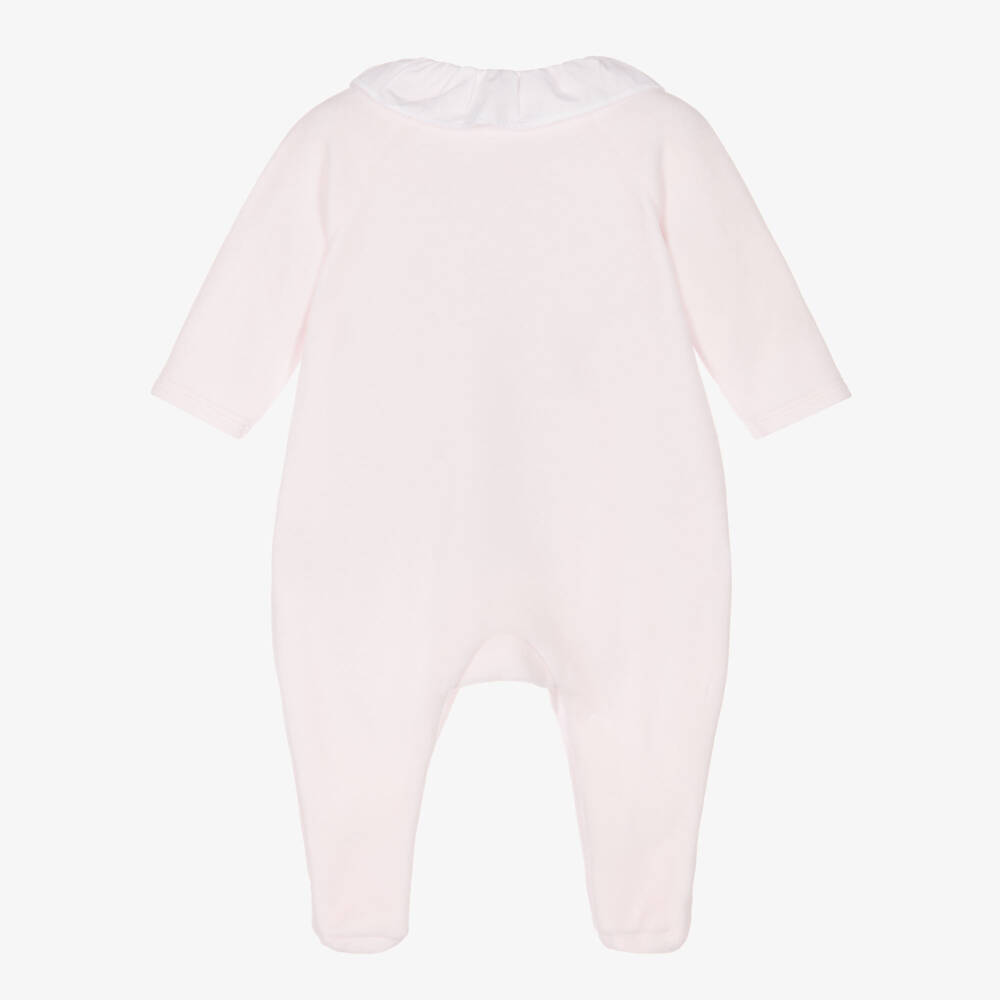 Tartine et Chocolat-Girls Pink Velour Babygrow with Alphabet Letters | Childrensalon Outlet