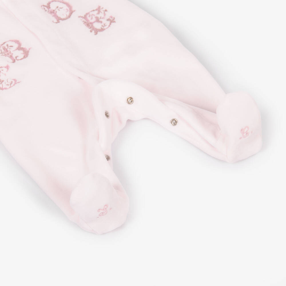 Tartine et Chocolat-Girls Pink Velour Babygrow with Alphabet Letters | Childrensalon Outlet