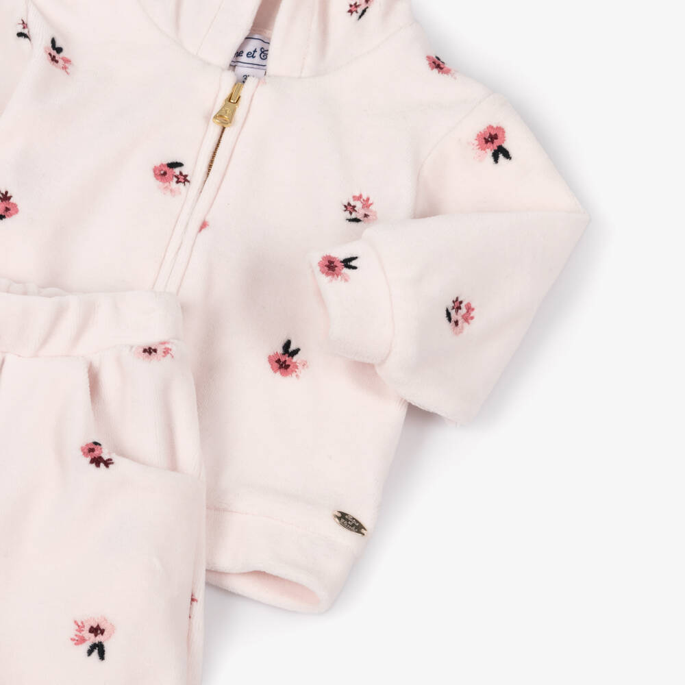 Tartine et Chocolat-Girls Pink Velour Floral Tracksuit | Childrensalon Outlet