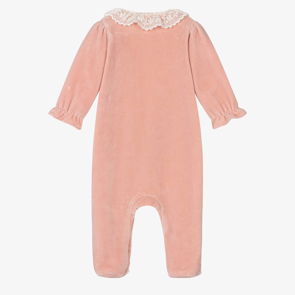 Tartine et Chocolat-أفرول بيبي غرو قطيفة مزين بدانتيل مكشكش لون زهري | Childrensalon Outlet