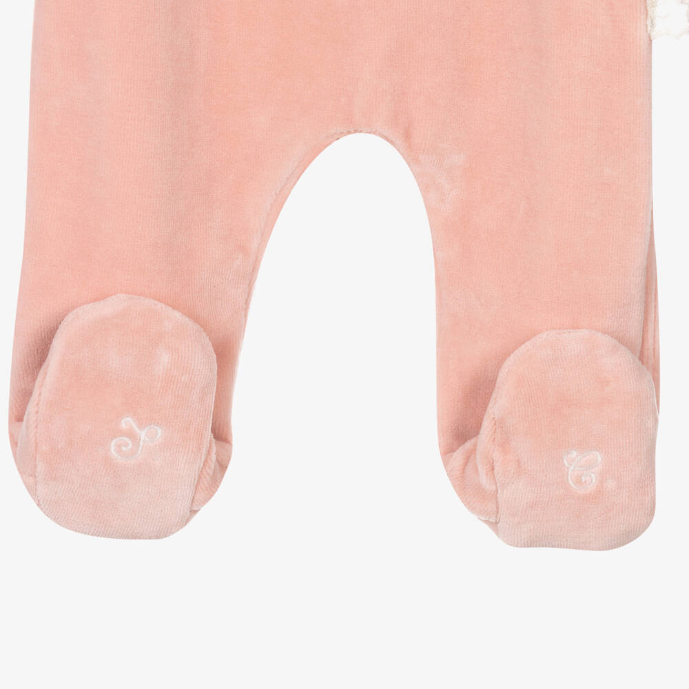 Tartine et Chocolat-أفرول بيبي غرو قطيفة مزين بدانتيل مكشكش لون زهري | Childrensalon Outlet