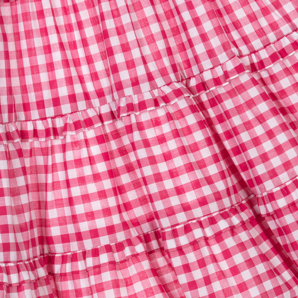 Tartine et Chocolat-Бело-розовое многоярусное платье в мелкую клетку | Childrensalon Outlet