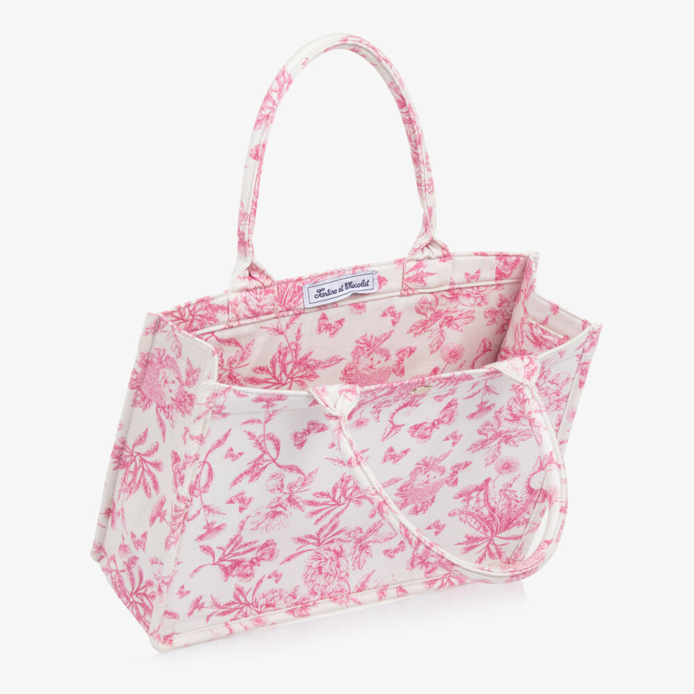Tartine et Chocolat-Girls Pink & White Patterned Tote | Childrensalon Outlet