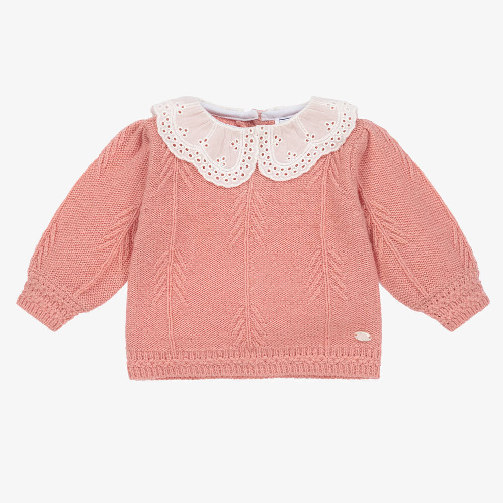 Tartine et Chocolat - Pull rose en maille de laine Fille | Childrensalon