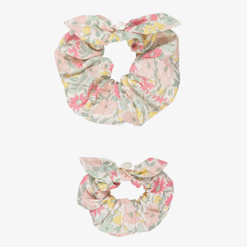 Tartine et Chocolat-Girls Pink & Yellow Hair Scrunchies with Liberty Print (2 Pack) | Childrensalon Outlet