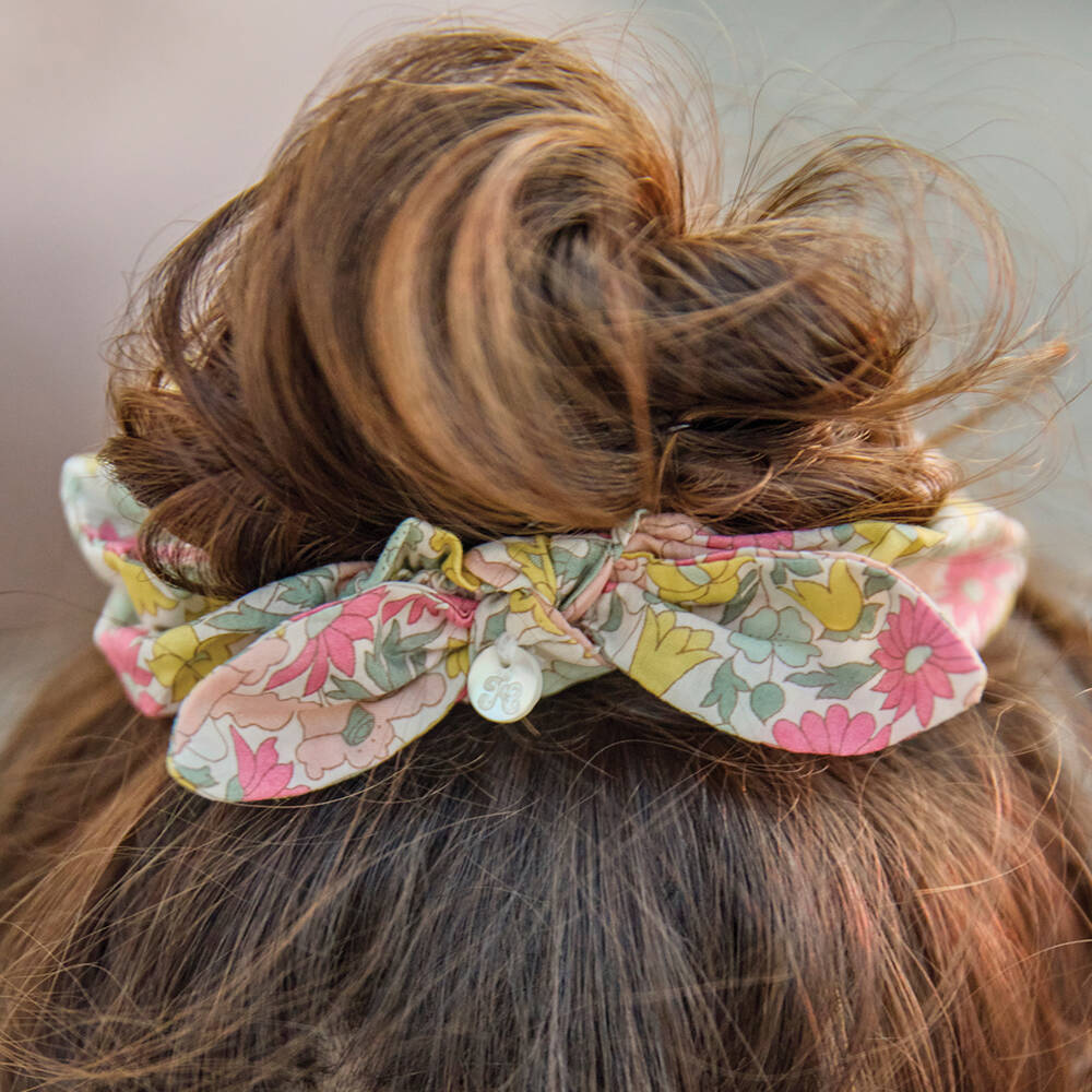 Tartine et Chocolat-Girls Pink & Yellow Hair Scrunchies with Liberty Print (2 Pack) | Childrensalon Outlet