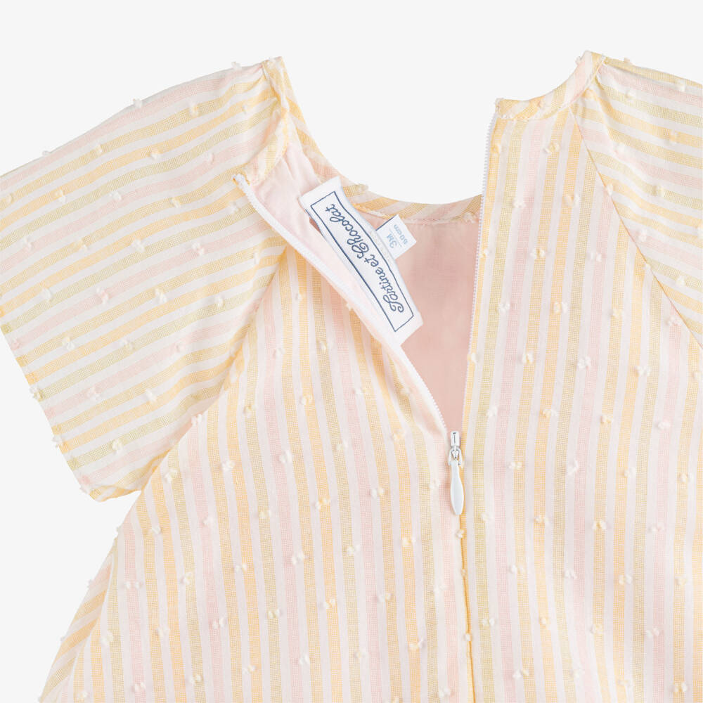 Tartine et Chocolat-Girls Pink & Yellow Striped Plumeti Cotton Dress | Childrensalon Outlet