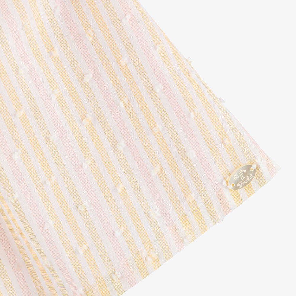 Tartine et Chocolat-Girls Pink & Yellow Striped Plumeti Cotton Dress | Childrensalon Outlet