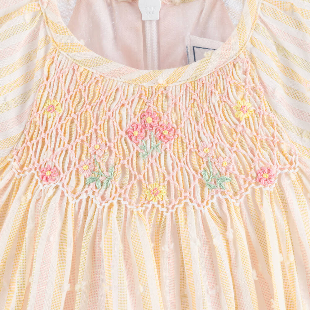 Tartine et Chocolat-Girls Pink & Yellow Striped Plumeti Cotton Dress | Childrensalon Outlet