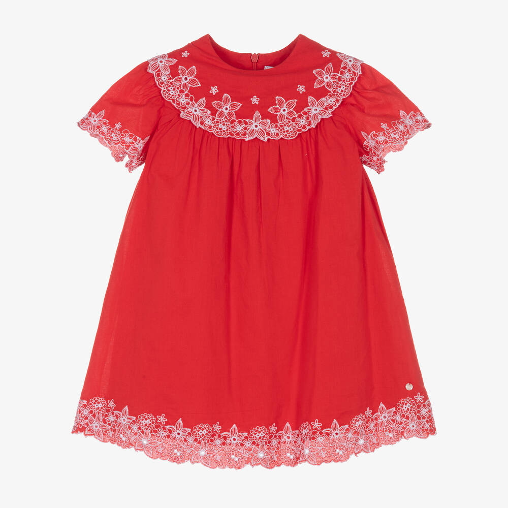 Tartine et Chocolat-Красное хлопковое платье с вышивкой | Childrensalon Outlet
