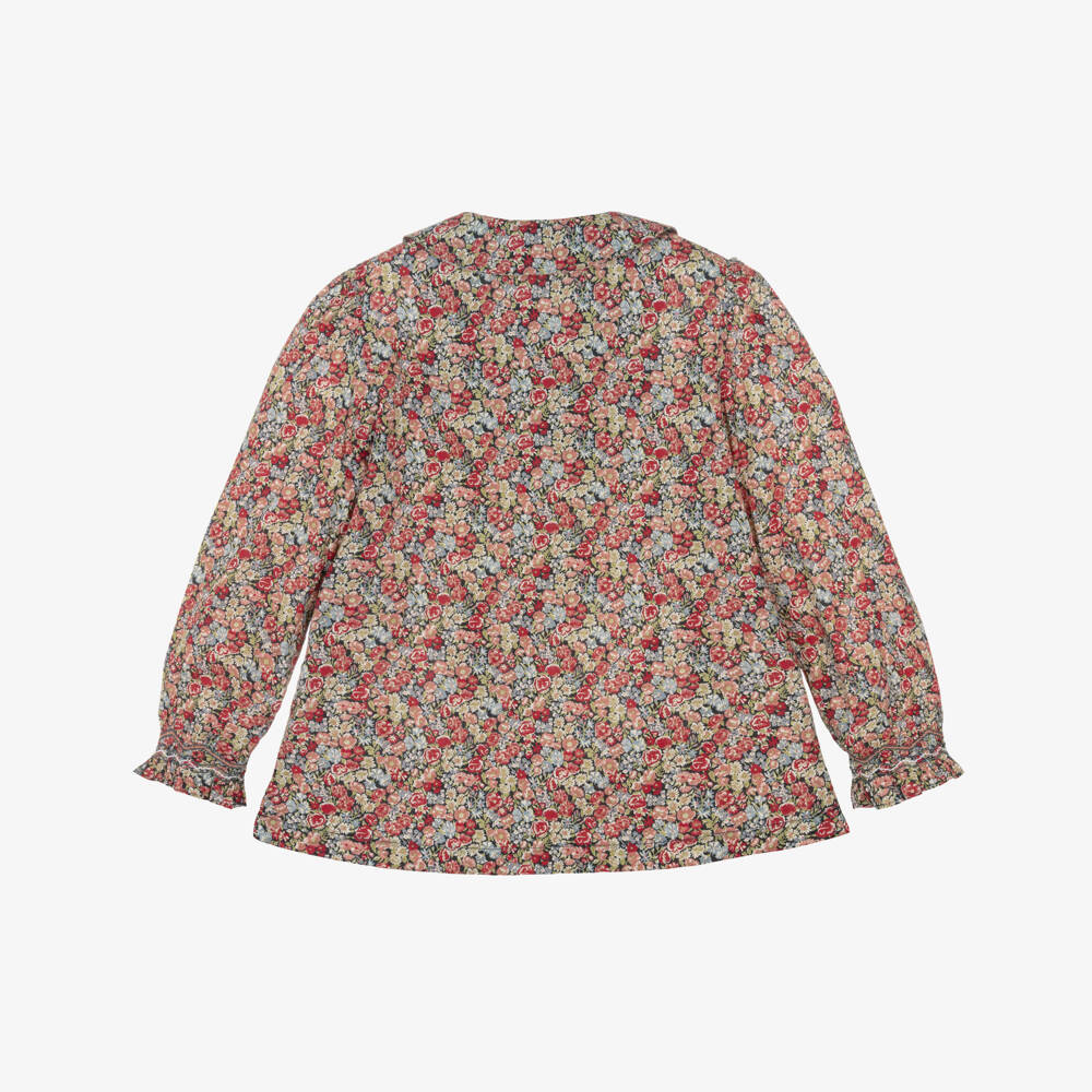 Tartine et Chocolat-Girls Red Floral Liberty Fabric Smocked Cotton Blouse | Childrensalon Outlet