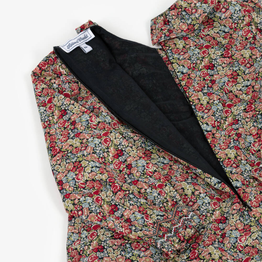 Tartine et Chocolat-Girls Red Floral Liberty Fabric Smocked Cotton Dress | Childrensalon Outlet