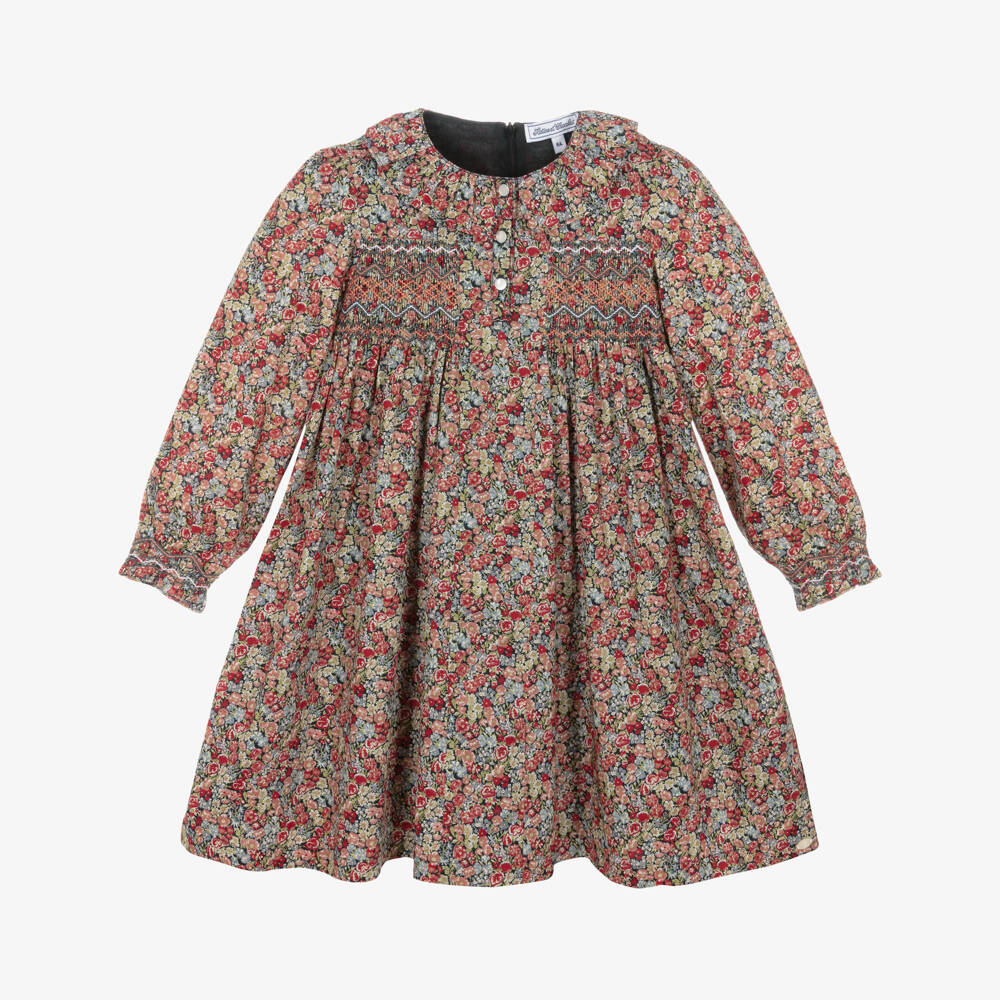 Tartine et Chocolat-Girls Red Floral Liberty Fabric Smocked Cotton Dress | Childrensalon Outlet