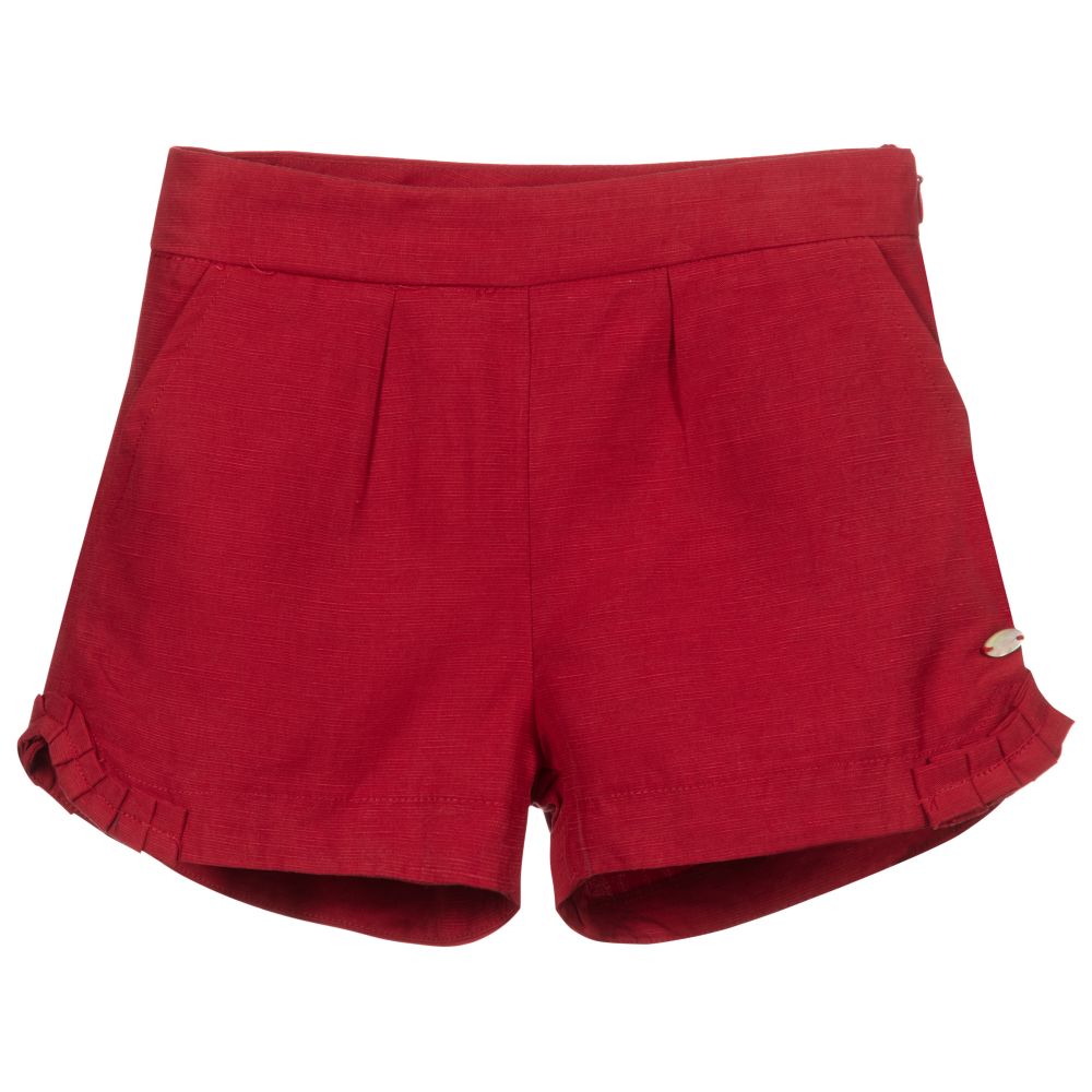 Tartine et Chocolat - Girls Red Ruffle Shorts  | Childrensalon