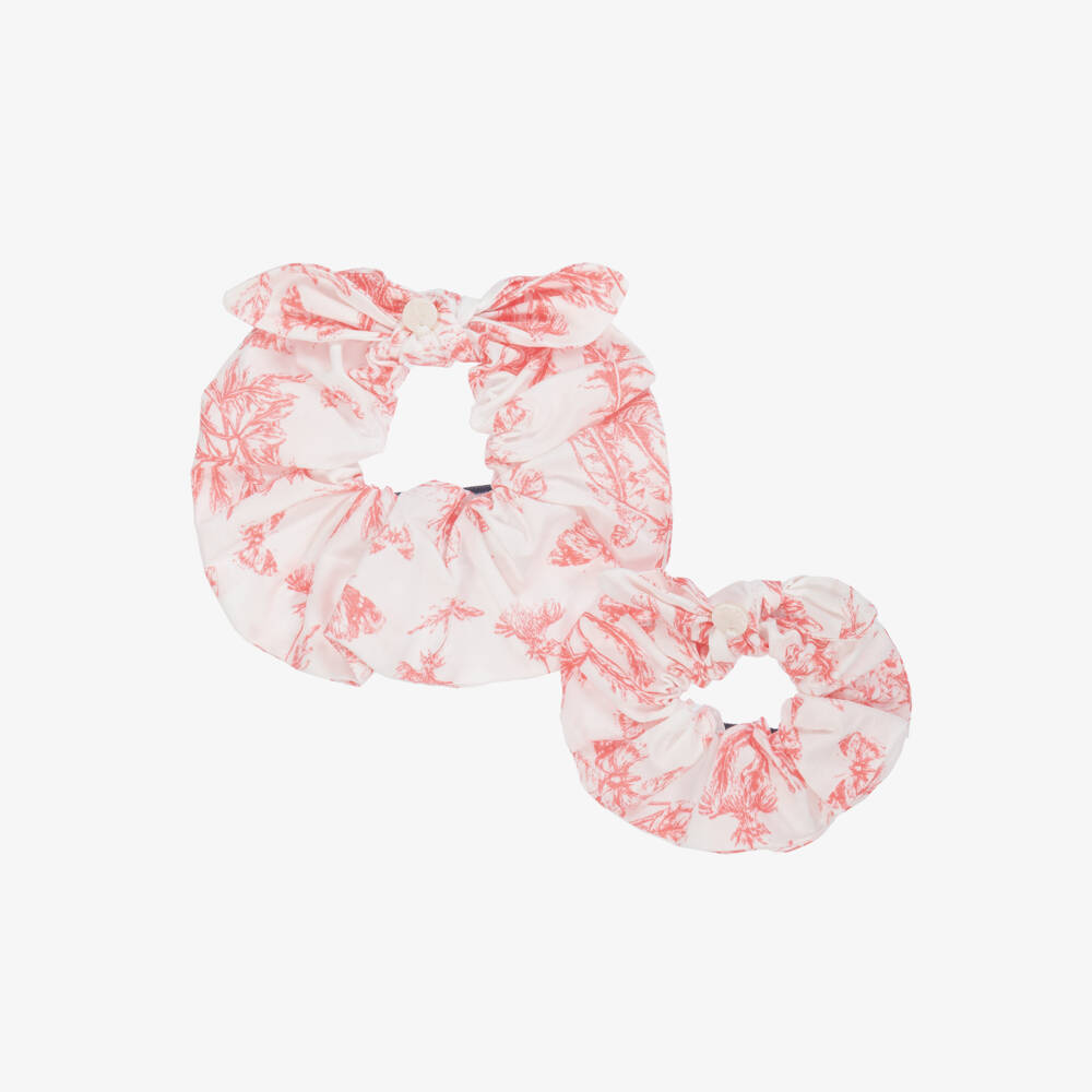 Tartine et Chocolat-Girls Red Toile Hair Scrunchie Set | Childrensalon Outlet