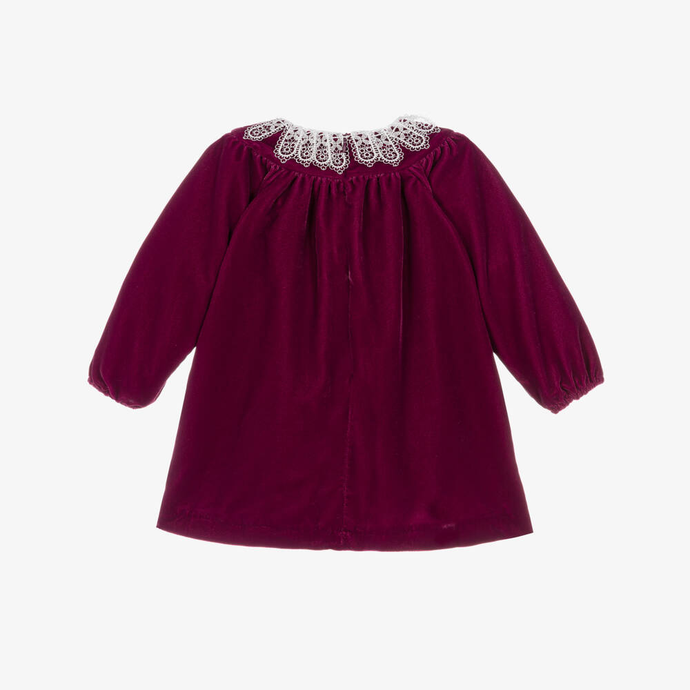Tartine et Chocolat-Girls Red Velvet Dress with Lace Collar | Childrensalon Outlet