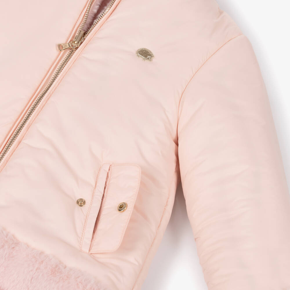 Tartine et Chocolat-Girls Reversible Pink Faux Fur Puffer Coat | Childrensalon Outlet