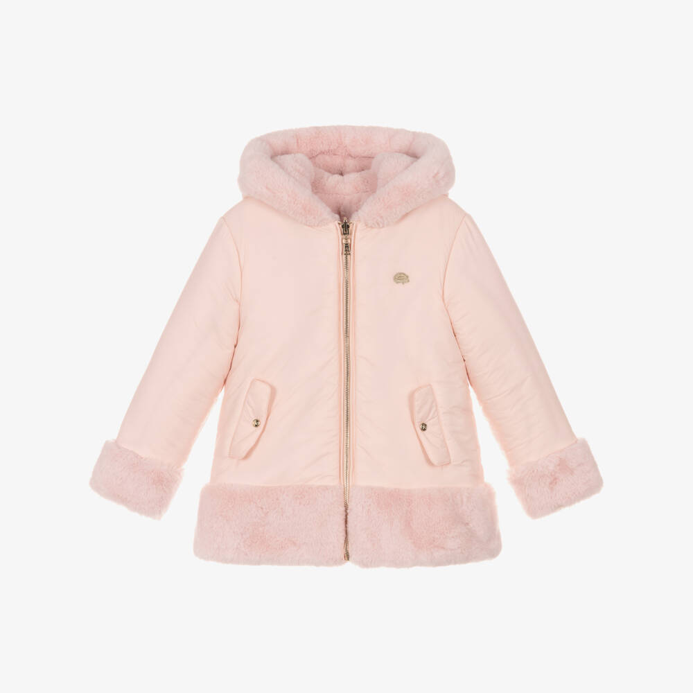 Tartine et Chocolat-Girls Reversible Pink Faux Fur Puffer Coat | Childrensalon Outlet