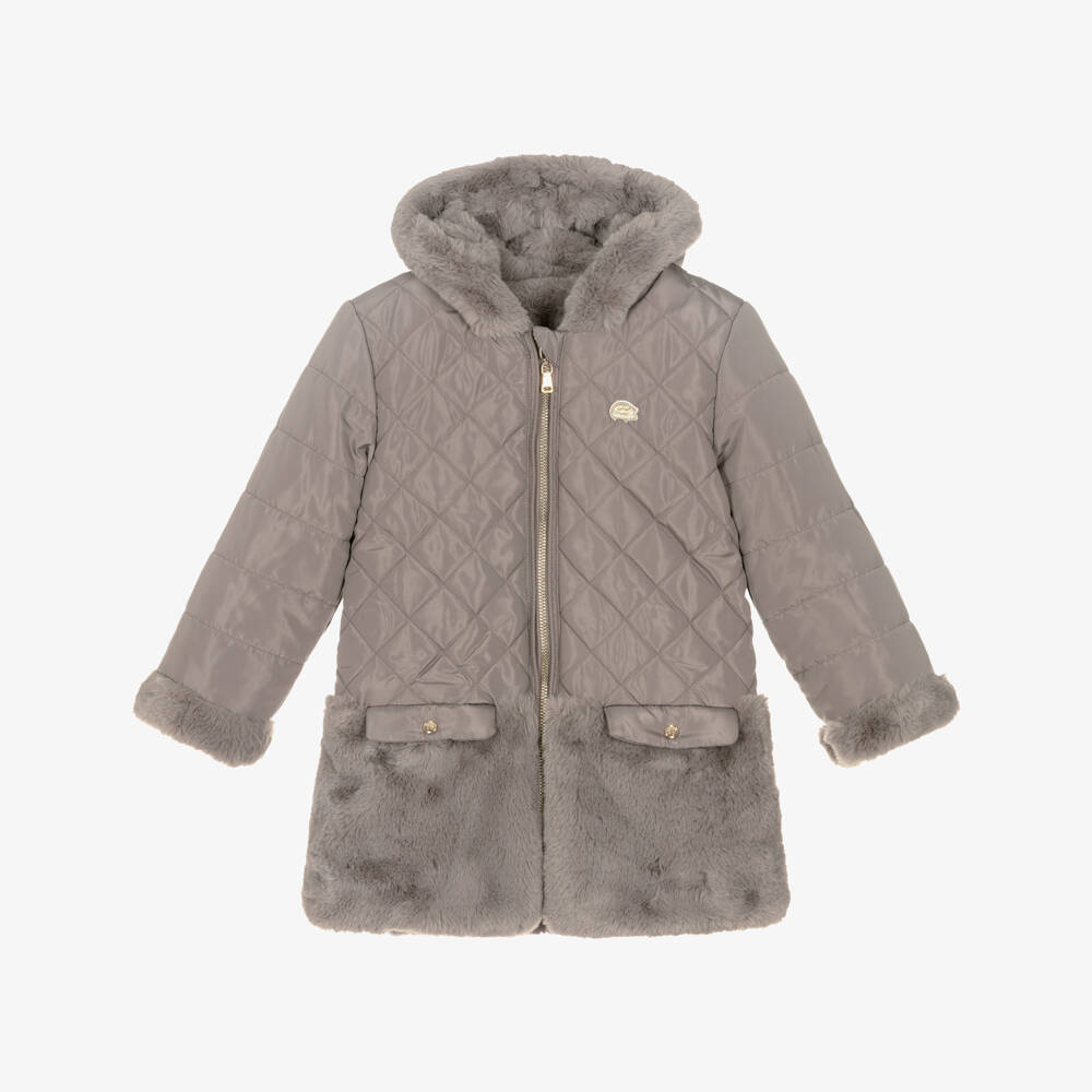 Tartine et Chocolat-Girls Reversible Taupe Brown Faux Fur Padded Coat | Childrensalon Outlet