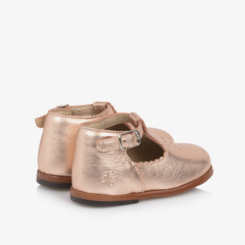 Tartine et Chocolat-Girls Rose Gold Leather First Walker Shoes | Childrensalon Outlet