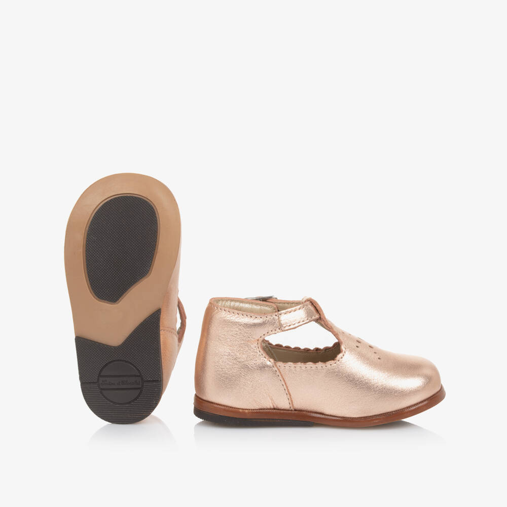 Tartine et Chocolat-Girls Rose Gold Leather First Walker Shoes | Childrensalon Outlet