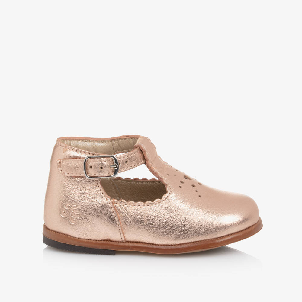 Tartine et Chocolat-Girls Rose Gold Leather First Walker Shoes | Childrensalon Outlet
