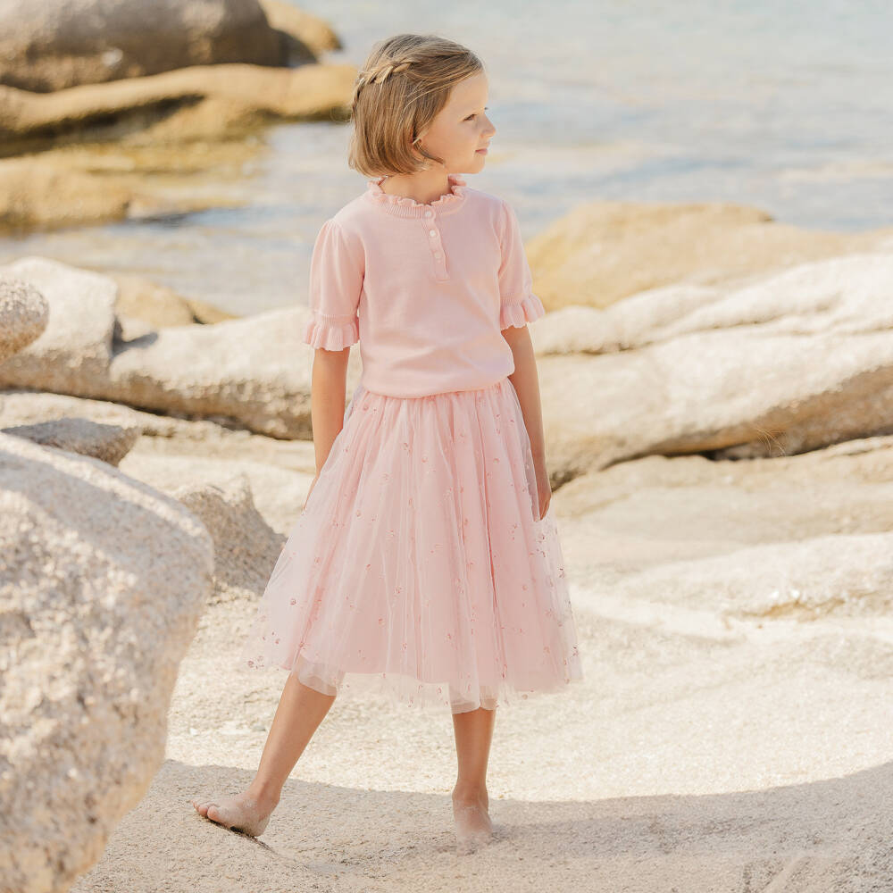 Tartine et Chocolat-بلوفر محبوك وردي للبنات | Childrensalon Outlet