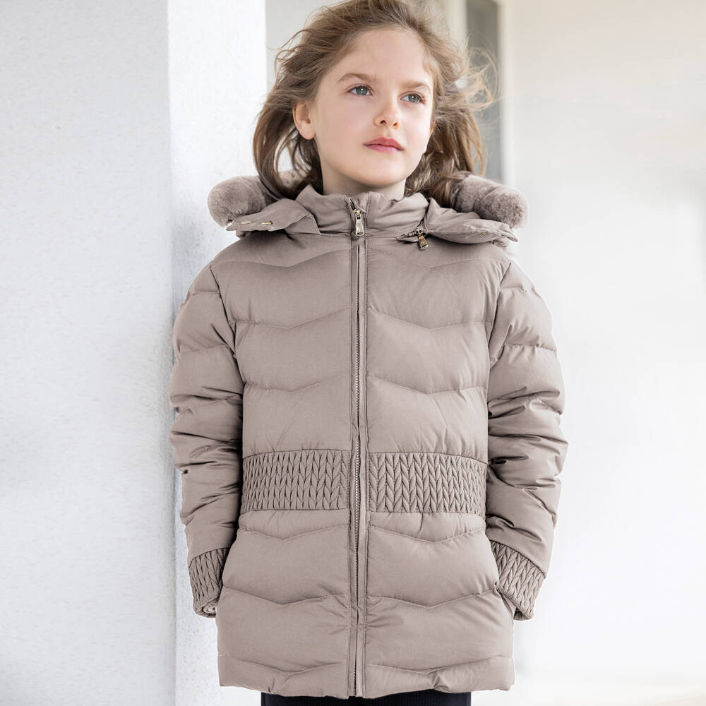 Tartine et Chocolat-Girls Sand Quilted Puffer Jacket | Childrensalon Outlet