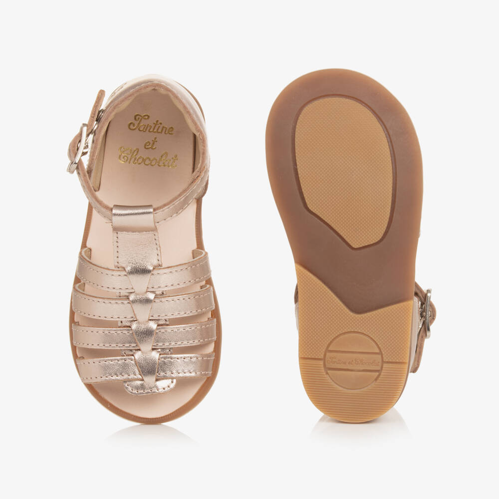 Tartine et Chocolat-Золотистые кожаные шлепанцы для девочек | Childrensalon Outlet