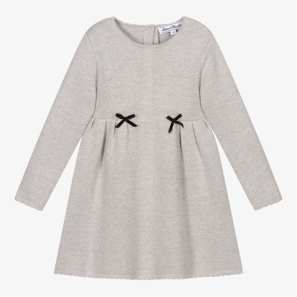 Tartine et Chocolat - Girls Silver Knitted Dress | Childrensalon