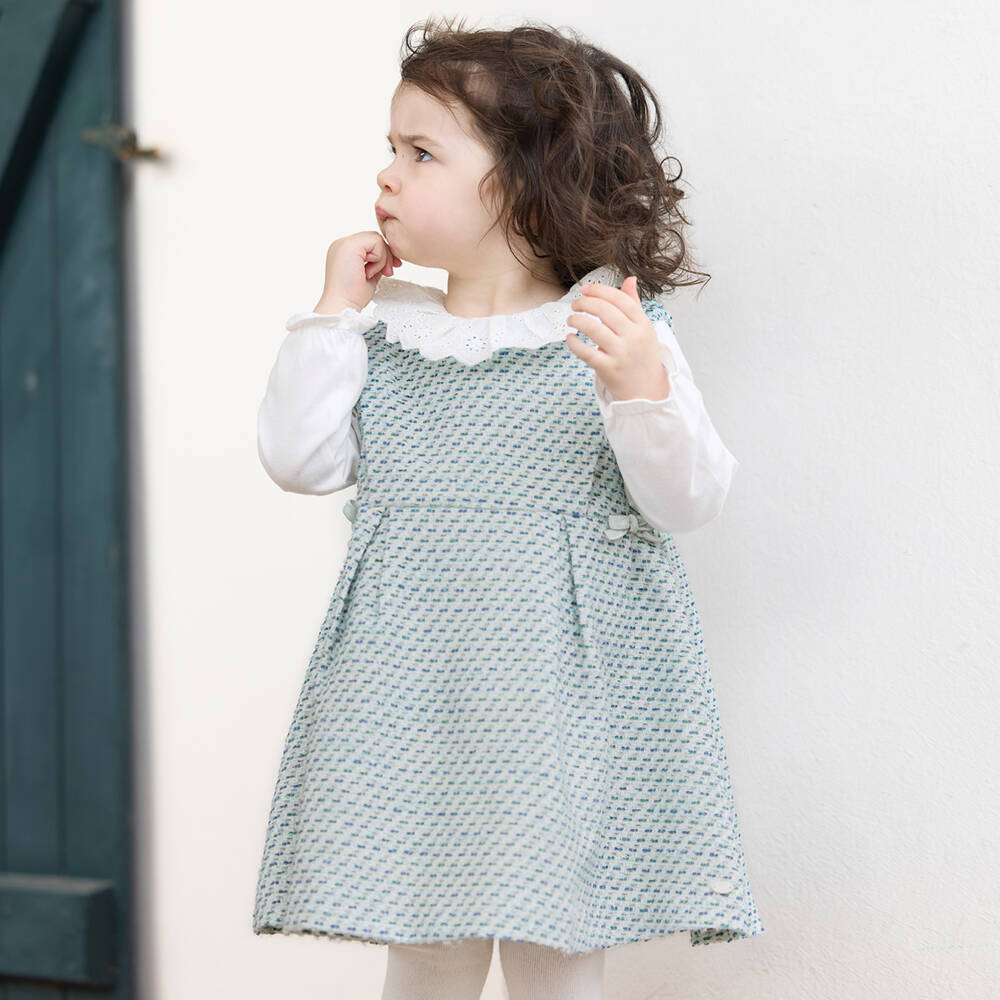 Tartine et Chocolat-Платье без рукавов из зеленого твида для девочек | Childrensalon Outlet