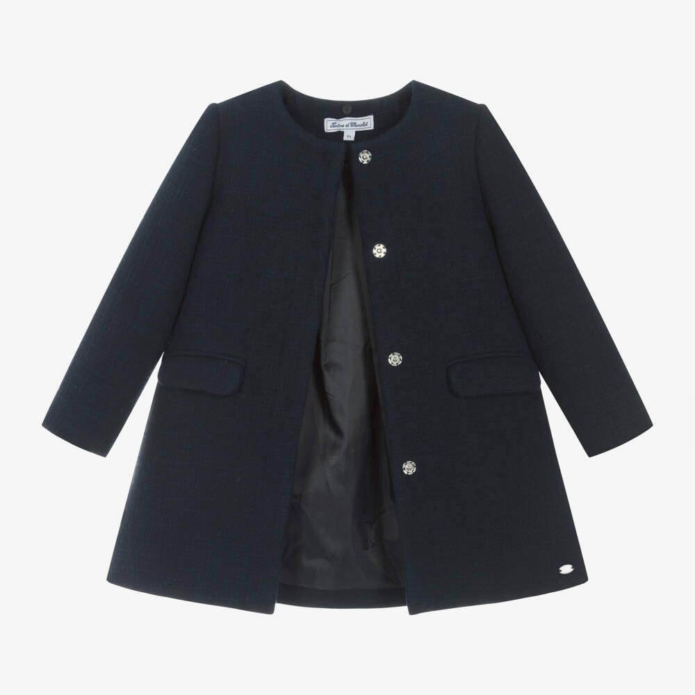 Tartine et Chocolat-Girls Smart Navy Wool Coat | Childrensalon Outlet