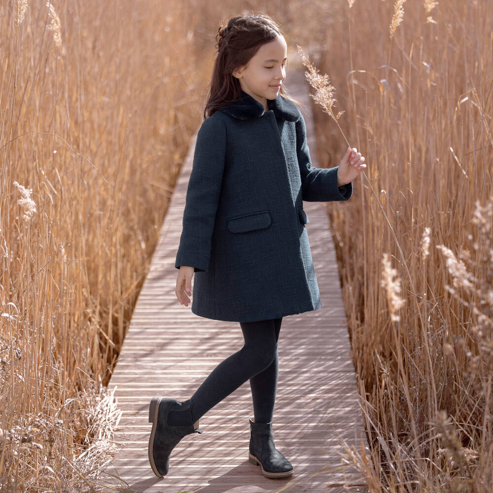 Tartine et Chocolat-Girls Smart Navy Wool Coat | Childrensalon Outlet