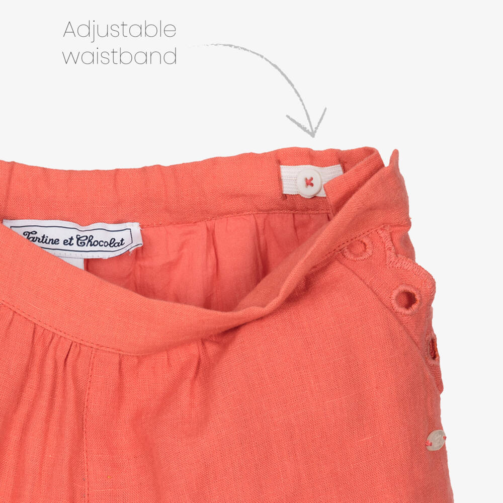 Tartine et Chocolat-Girls Soft Coral Linen Shorts | Childrensalon Outlet