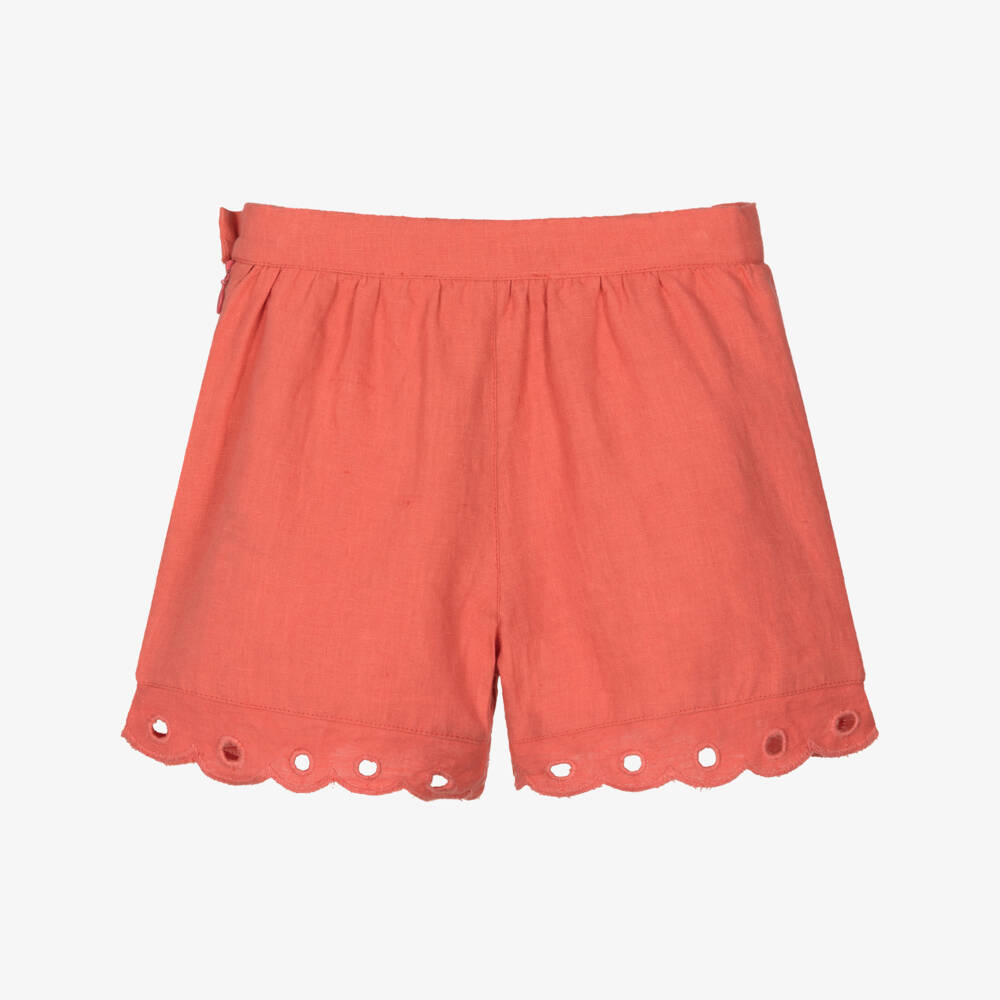 Tartine et Chocolat-Girls Soft Coral Linen Shorts | Childrensalon Outlet