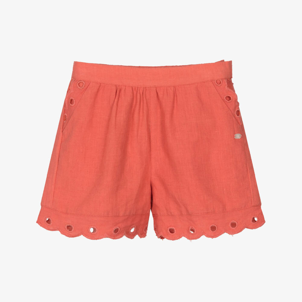 Tartine et Chocolat-Girls Soft Coral Linen Shorts | Childrensalon Outlet