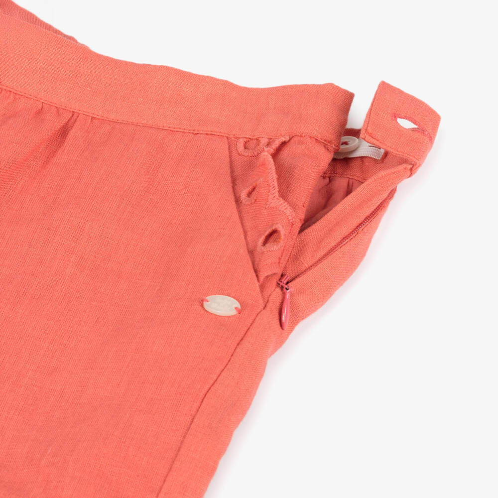 Tartine et Chocolat-Girls Soft Coral Linen Shorts | Childrensalon Outlet