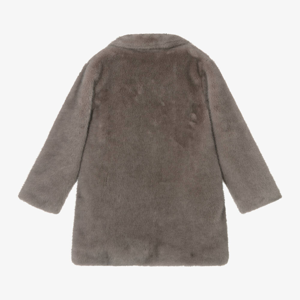 Tartine et Chocolat-Girls Soft Grey Fur Coat | Childrensalon Outlet