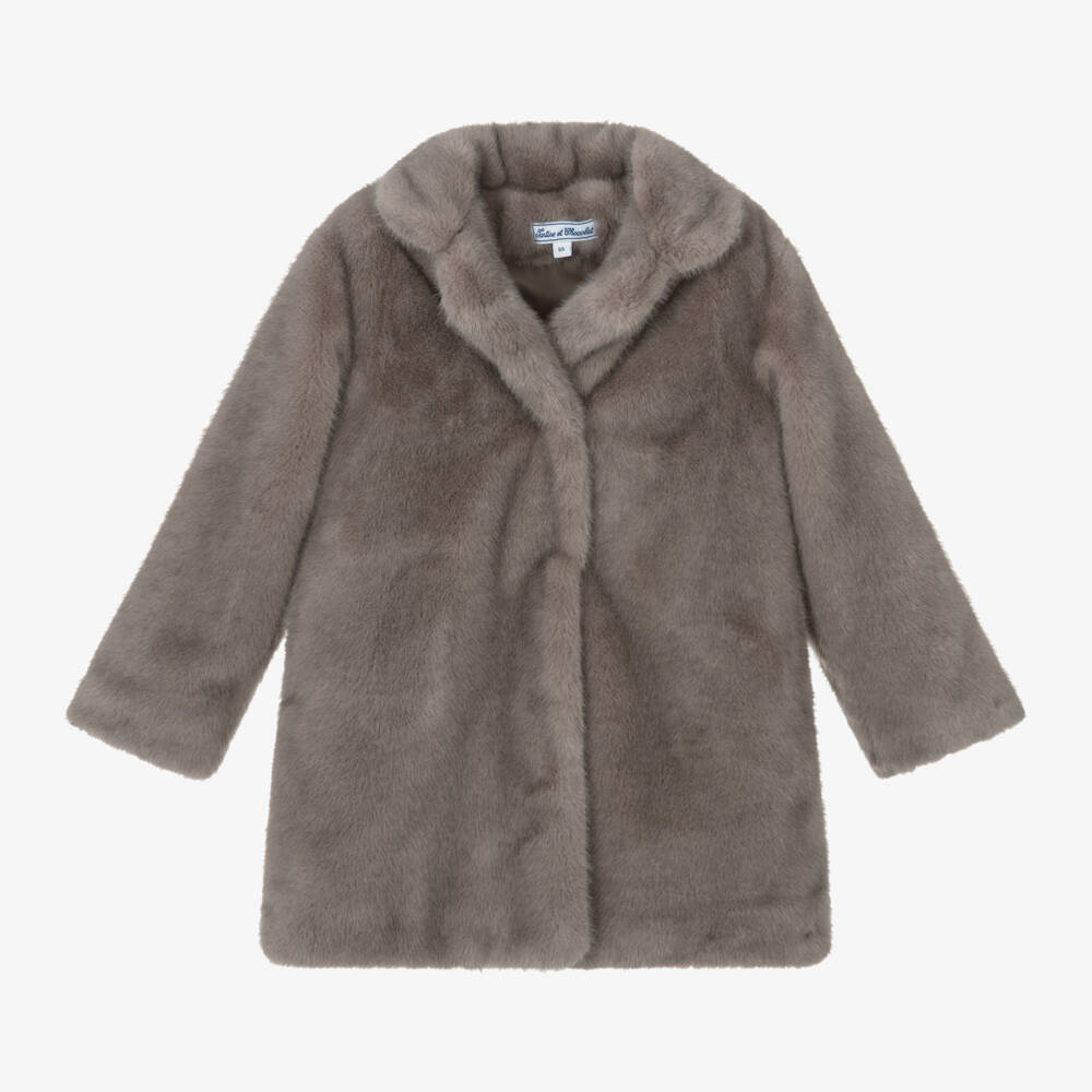 Tartine et Chocolat-Girls Soft Grey Fur Coat | Childrensalon Outlet